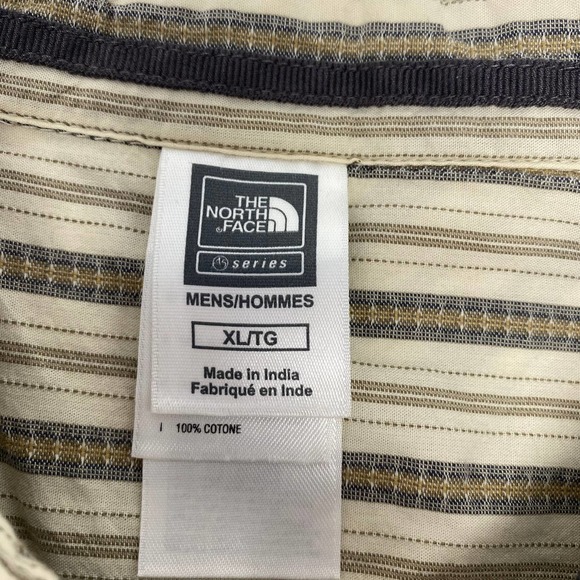 The North Face XL Beige Gold Short Sleeve Striped‎ Button Up Shirt - Picture 2 of 5